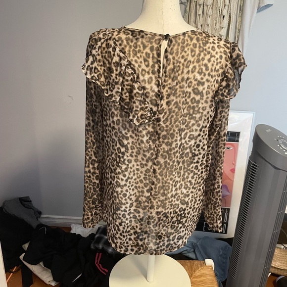 Topshop leopard asymmetrical ruffled sheer blouse - Picture 3 of 3